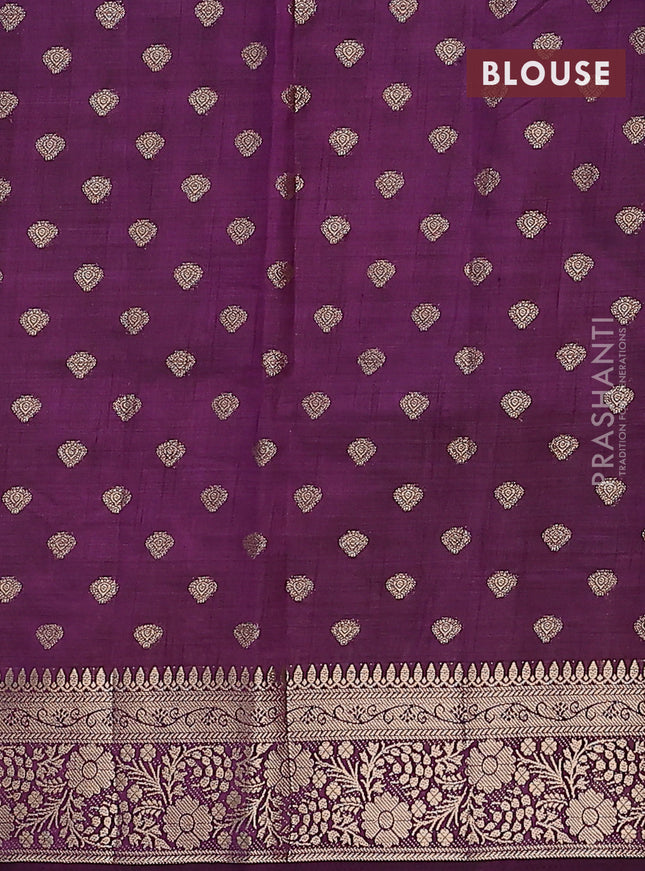 Semi raw silk saree violet with allover zari woven 1000 buttas and zari woven border
