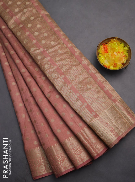 Semi raw silk saree pastel brown with allover zari woven 1000 buttas and zari woven border