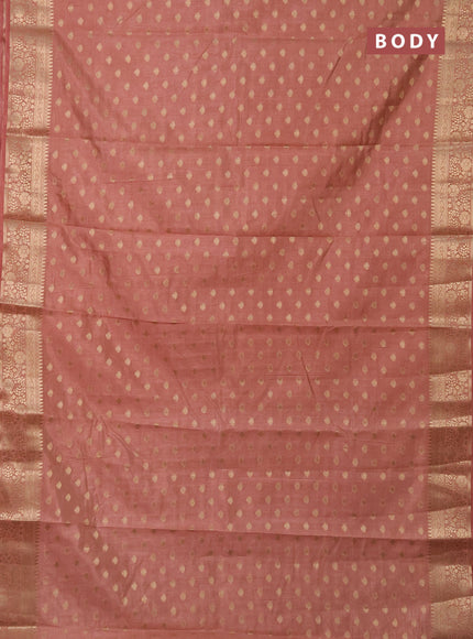 Semi raw silk saree pastel brown with allover zari woven 1000 buttas and zari woven border