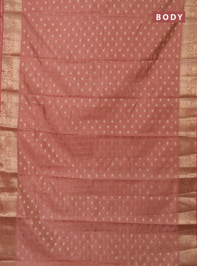 Semi raw silk saree pastel brown with allover zari woven 1000 buttas and zari woven border