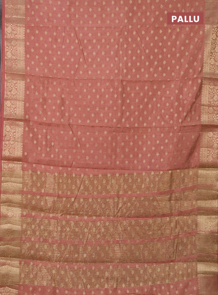 Semi raw silk saree pastel brown with allover zari woven 1000 buttas and zari woven border