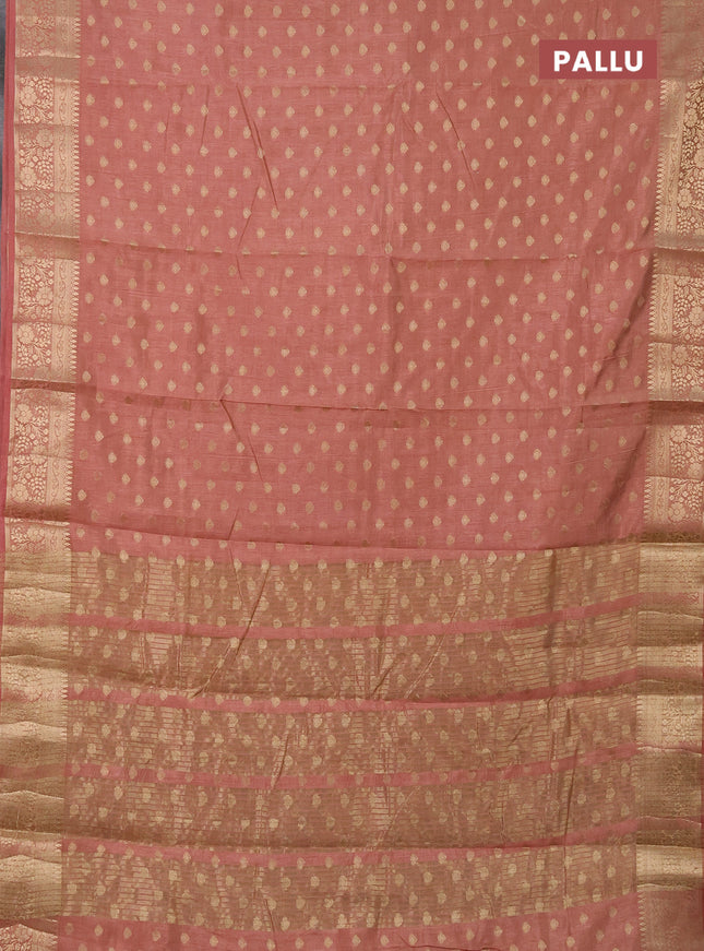 Semi raw silk saree pastel brown with allover zari woven 1000 buttas and zari woven border