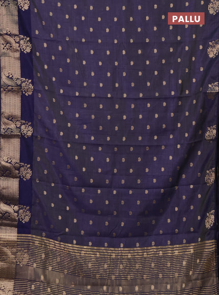 Semi raw silk saree navy blue with allover zari woven 1000 buttas and zari woven border