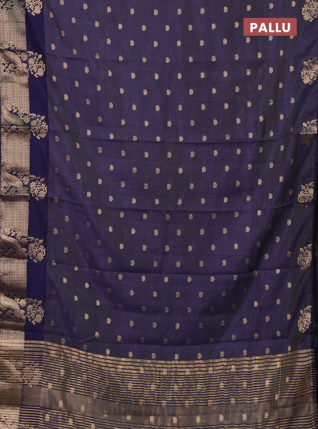 Semi raw silk saree navy blue with allover zari woven 1000 buttas and zari woven border