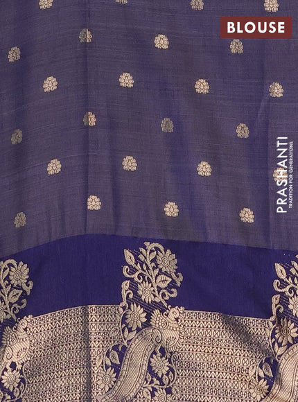 Semi raw silk saree navy blue with allover zari woven 1000 buttas and zari woven border