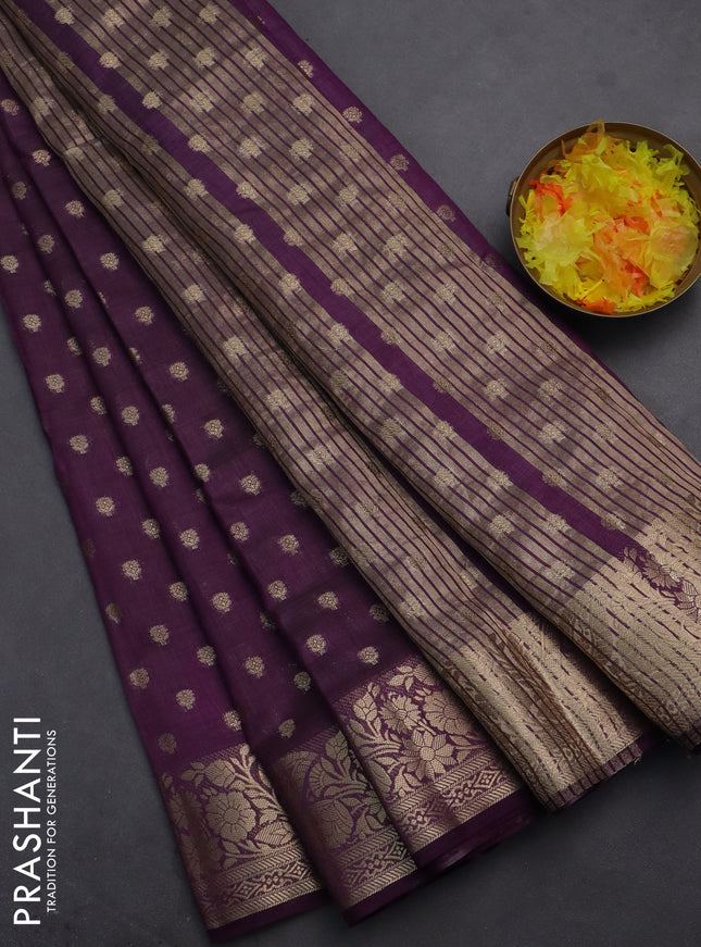 Semi raw silk saree violet with allover zari woven 1000 buttas and zari woven border