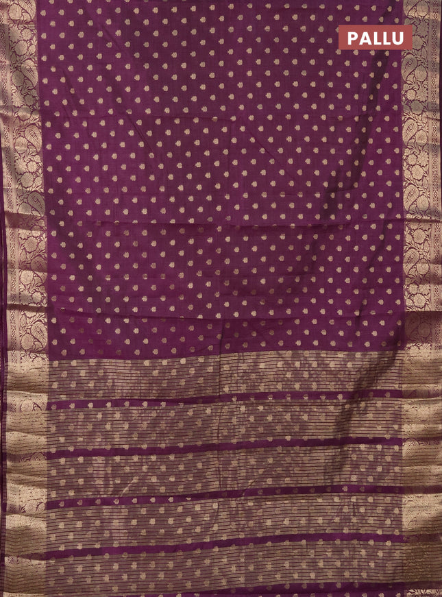 Semi raw silk saree violet with allover zari woven 1000 buttas and zari woven border