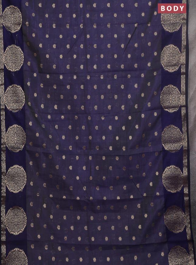 Semi raw silk saree navy blue with allover zari woven 1000 buttas and zari woven border