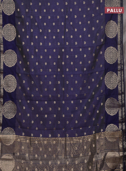 Semi raw silk saree navy blue with allover zari woven 1000 buttas and zari woven border