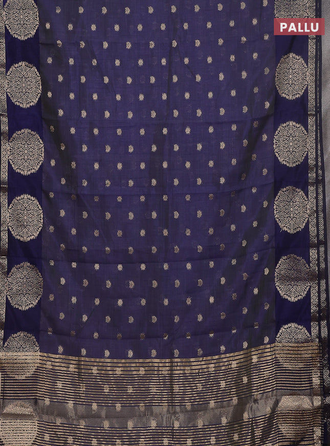 Semi raw silk saree navy blue with allover zari woven 1000 buttas and zari woven border