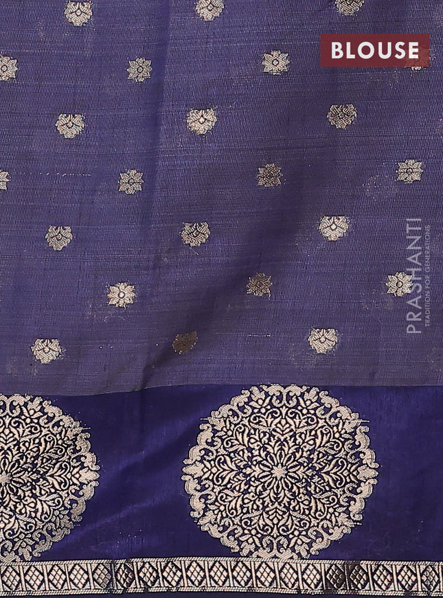 Semi raw silk saree navy blue with allover zari woven 1000 buttas and zari woven border