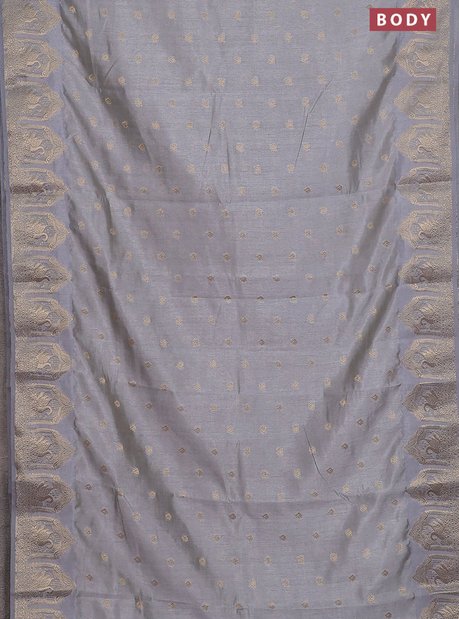 Semi raw silk saree grey with allover zari woven 1000 buttas and zari woven border