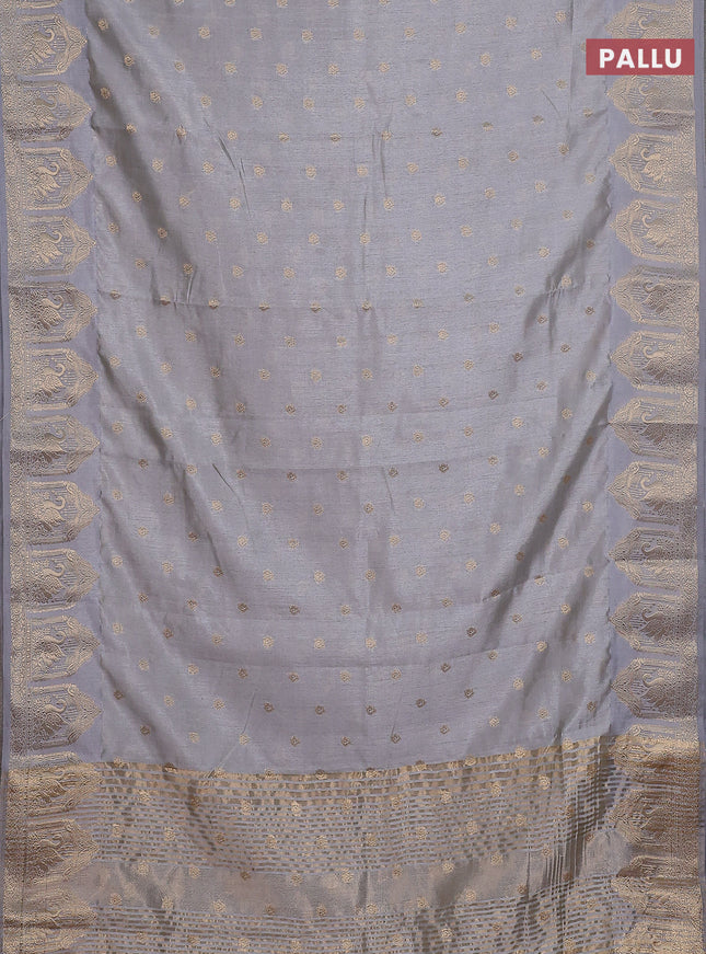 Semi raw silk saree grey with allover zari woven 1000 buttas and zari woven border