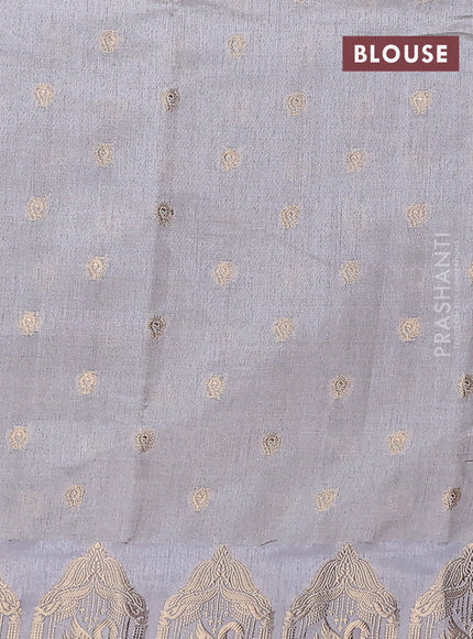 Semi raw silk saree grey with allover zari woven 1000 buttas and zari woven border