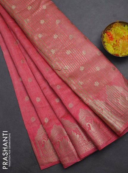 Semi raw silk saree peach pink with allover zari woven 1000 buttas and zari woven border