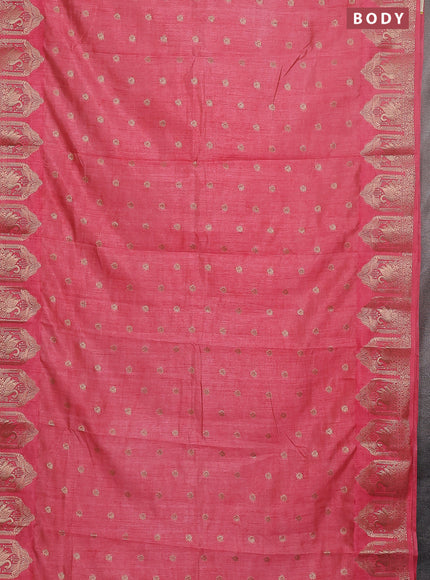 Semi raw silk saree peach pink with allover zari woven 1000 buttas and zari woven border