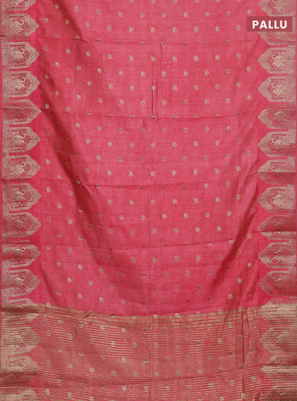 Semi raw silk saree peach pink with allover zari woven 1000 buttas and zari woven border