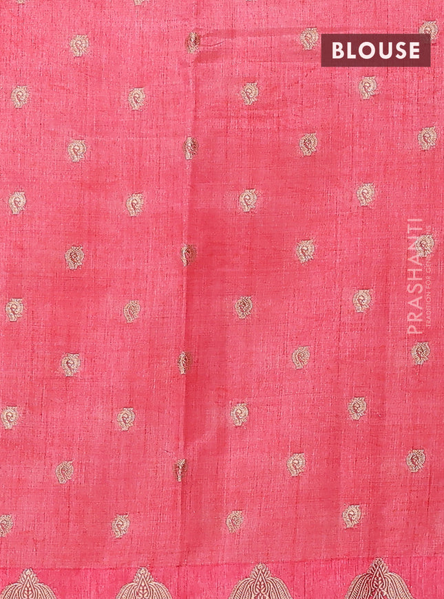 Semi raw silk saree peach pink with allover zari woven 1000 buttas and zari woven border