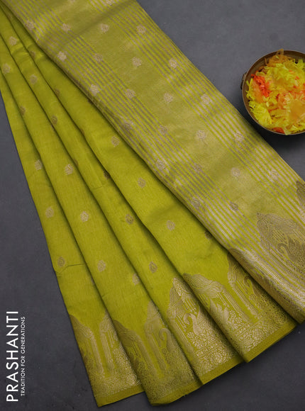 Semi raw silk saree lime green with allover zari woven 1000 buttas and zari woven border
