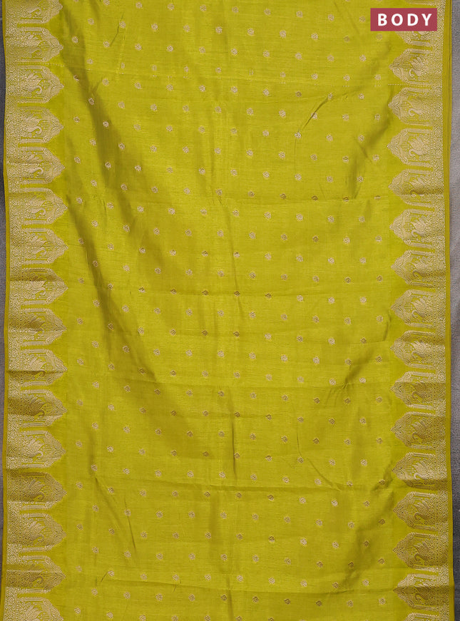 Semi raw silk saree lime green with allover zari woven 1000 buttas and zari woven border