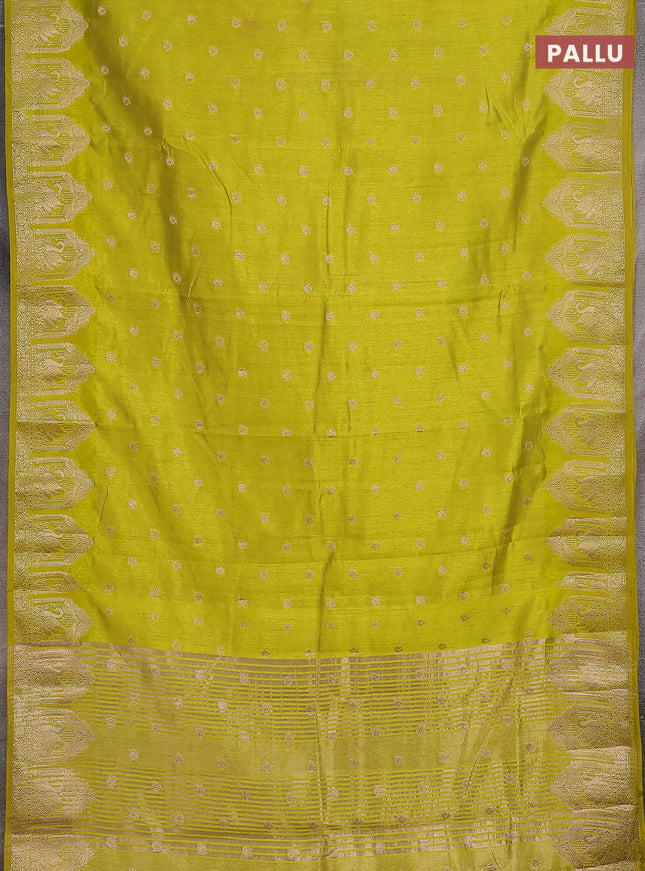 Semi raw silk saree lime green with allover zari woven 1000 buttas and zari woven border