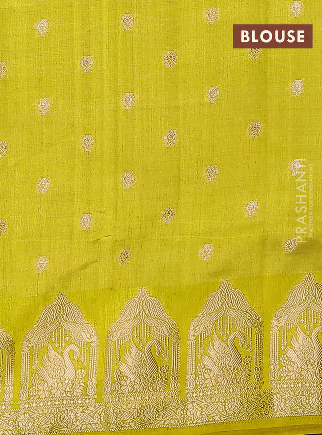 Semi raw silk saree lime green with allover zari woven 1000 buttas and zari woven border