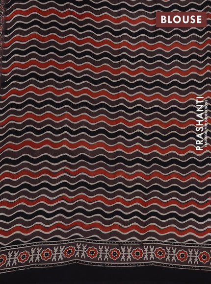 Modal silk saree black and brown with plain body and ajrakh printed border & pallu