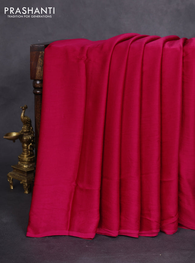 Modal silk saree pink and maroon blue with plain body and ajrakh printed pallu & blouse