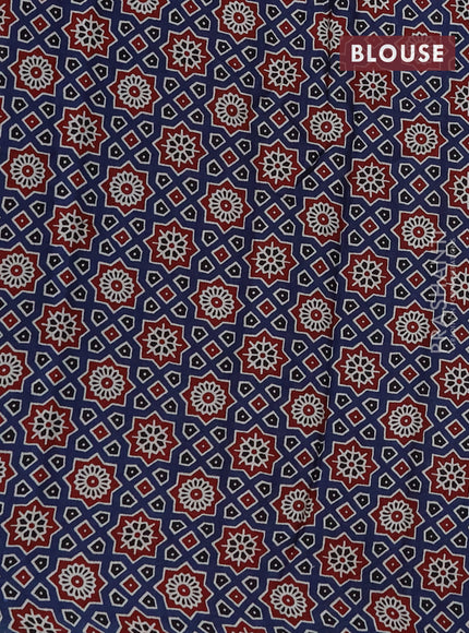 Modal silk saree pink and maroon blue with plain body and ajrakh printed pallu & blouse