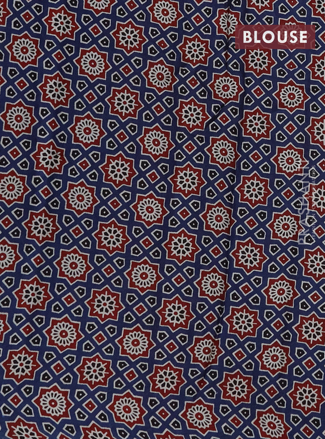 Modal silk saree pink and maroon blue with plain body and ajrakh printed pallu & blouse