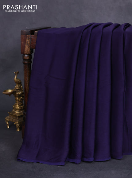 Modal silk saree dark blue and black with plain body and ajrakh printed pallu & blouse