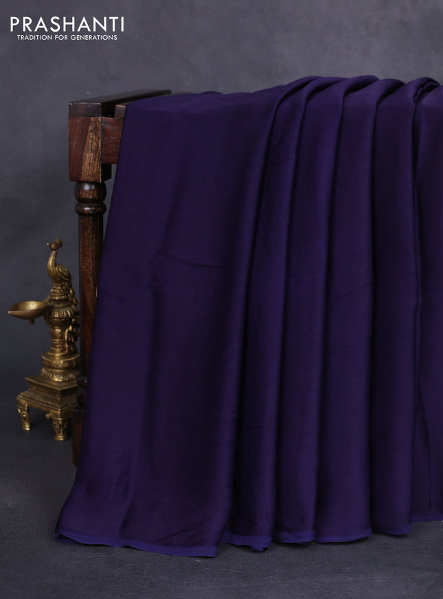 Modal silk saree dark blue and black with plain body and ajrakh printed pallu & blouse