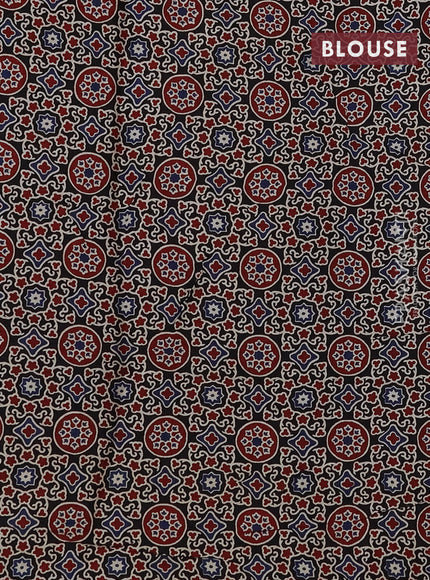 Modal silk saree maroon and black with plain body and ajrakh printed pallu & blouse