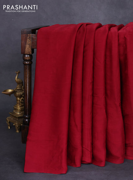 Modal silk saree maroon and black with plain body and ajrakh printed pallu & blouse