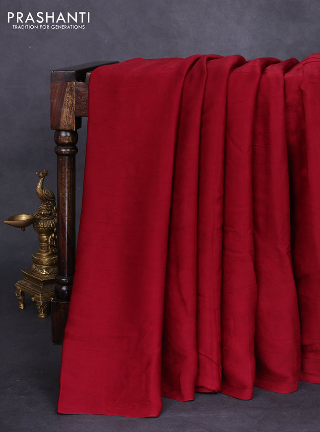 Modal silk saree maroon and black with plain body and ajrakh printed pallu & blouse