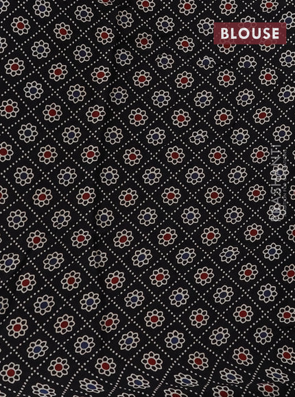 Modal silk saree maroon and black with plain body and ajrakh printed pallu & blouse