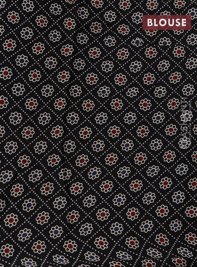 Modal silk saree maroon and black with plain body and ajrakh printed pallu & blouse