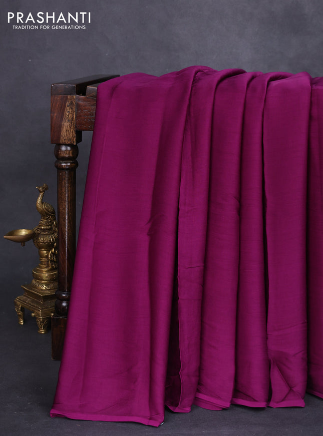 Modal silk saree purple and black with plain body and ajrakh printed pallu & blouse