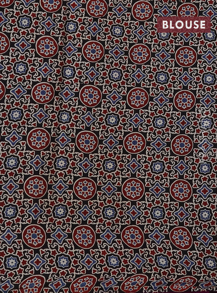 Modal silk saree purple and black with plain body and ajrakh printed pallu & blouse