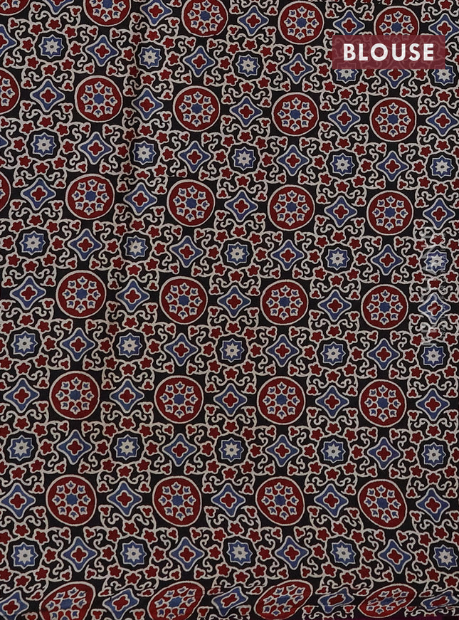 Modal silk saree purple and black with plain body and ajrakh printed pallu & blouse