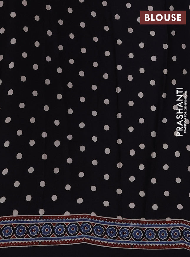 Modal silk saree black with plain body and ajrakh printed border & pallu