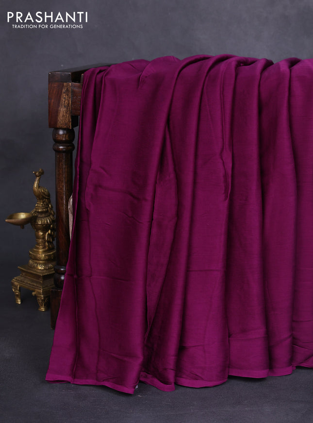 Modal silk saree purple and black with plain body and ajrakh printed pallu & blouse