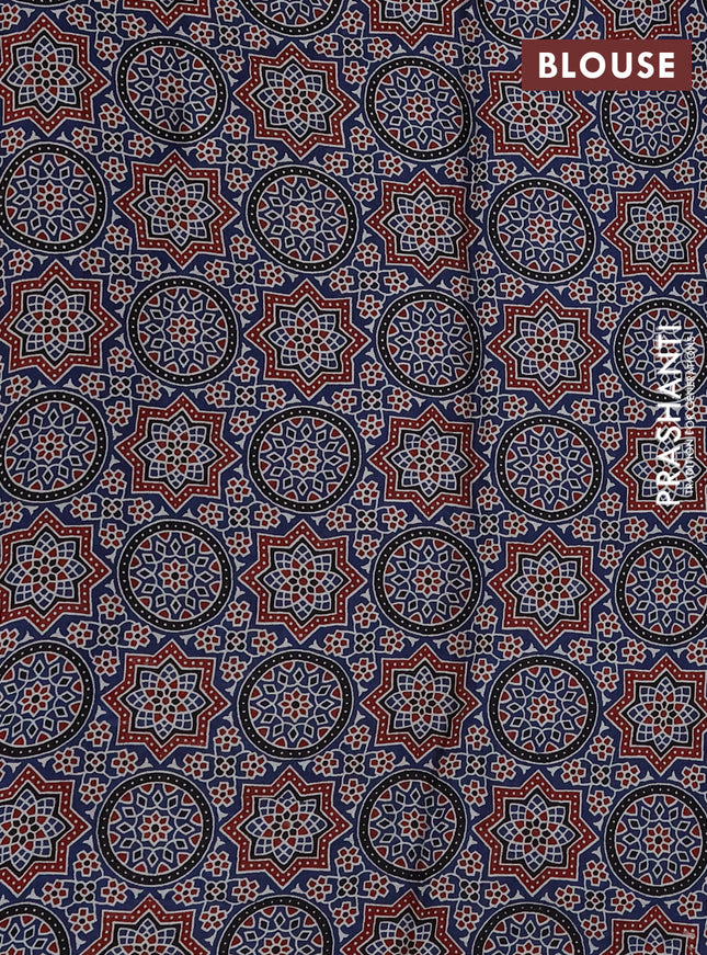 Modal silk saree purple and black with plain body and ajrakh printed pallu & blouse