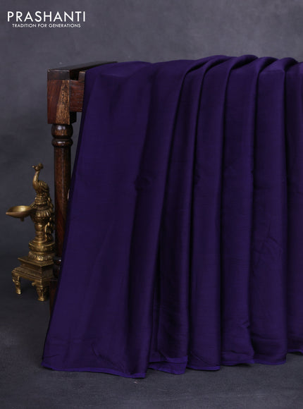 Modal silk saree dark blue and black with plain body and ajrakh printed pallu & blouse