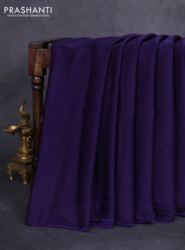 Modal silk saree dark blue and black with plain body and ajrakh printed pallu & blouse