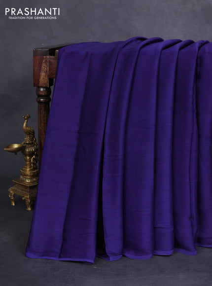 Modal silk saree blue and black with plain body and ajrakh printed pallu & blouse