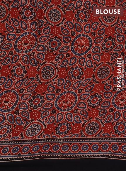 Modal silk saree black and maroon with plain body and ajrakh printed border & pallu