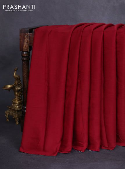 Modal silk saree maroon and blue with plain body and ajrakh printed pallu & blouse