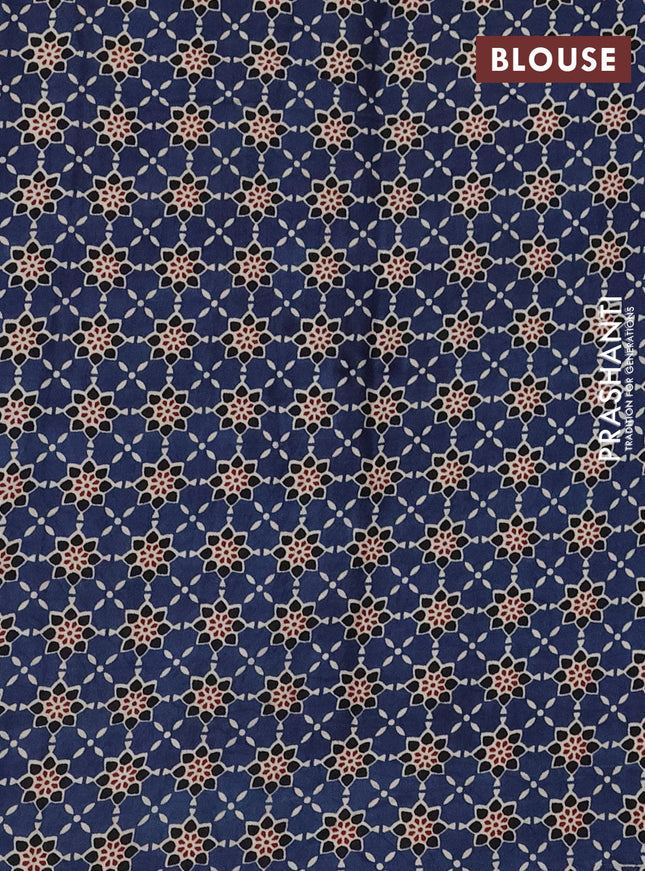 Modal silk saree maroon and blue with plain body and ajrakh printed pallu & blouse