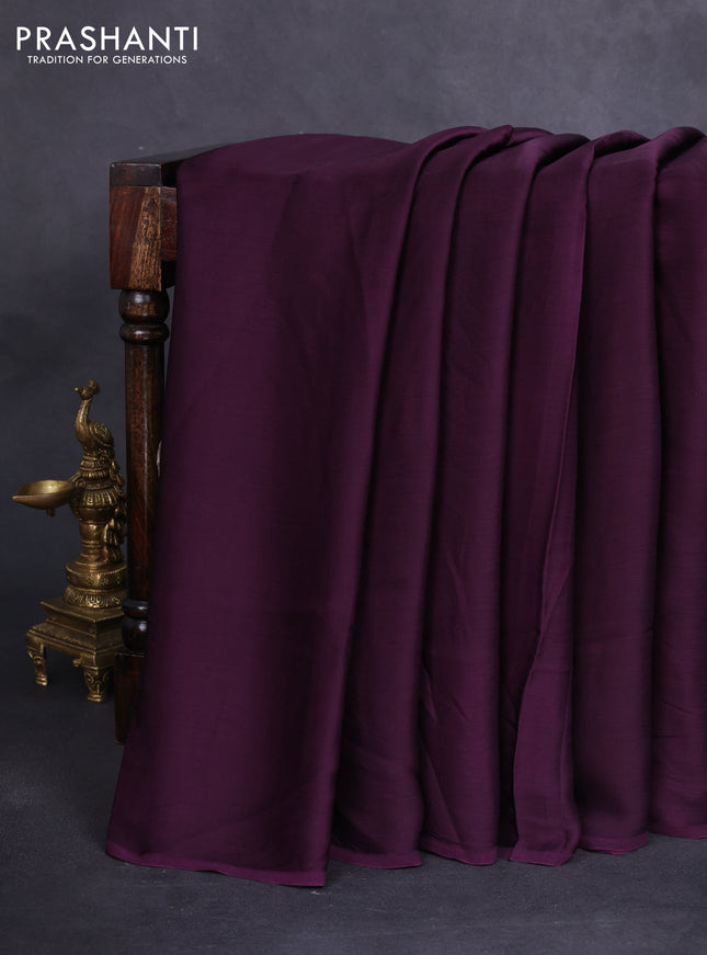 Modal silk saree deep purple and black with plain body and ajrakh printed pallu & blouse